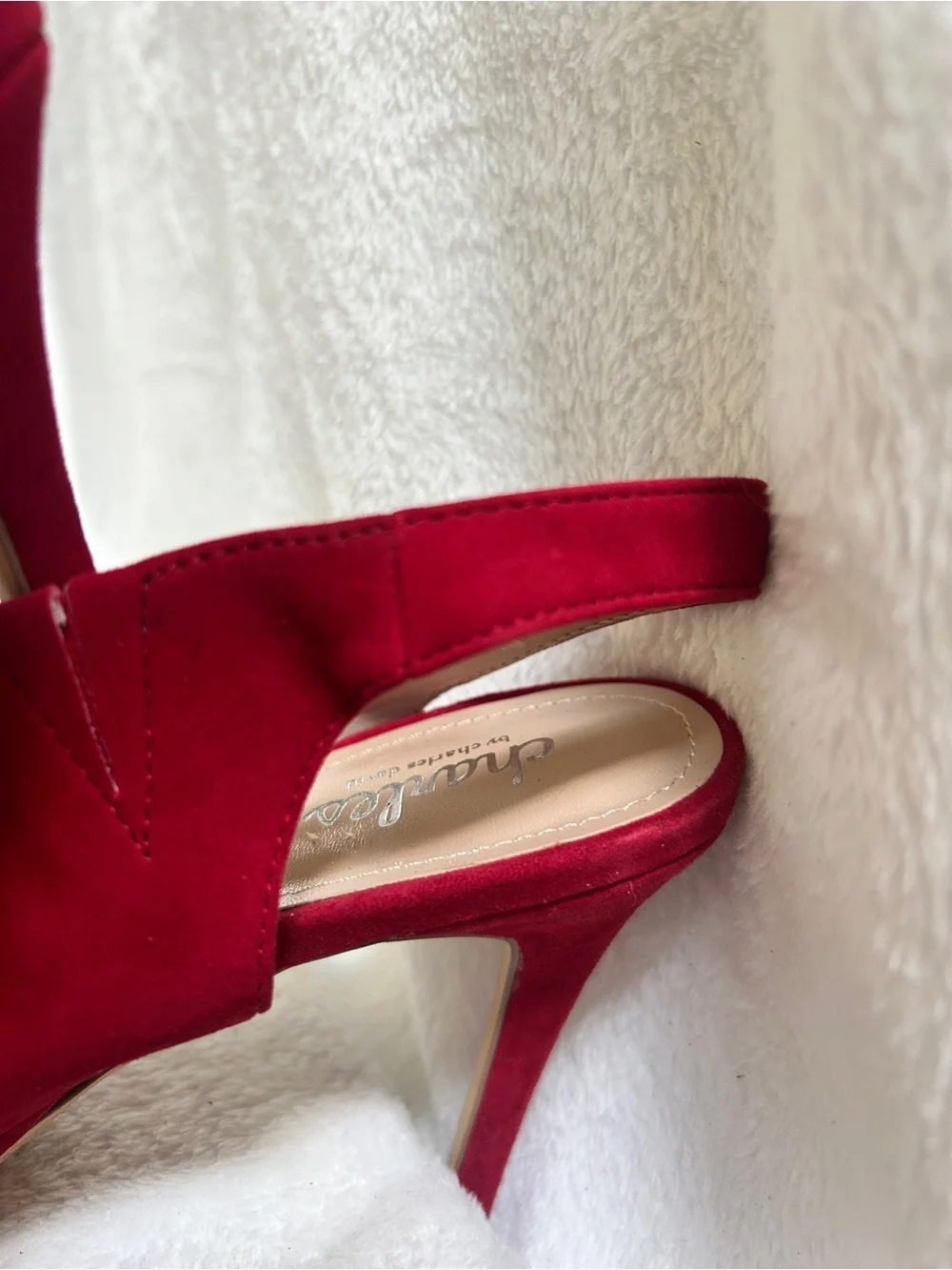 Charles David Red Suede Peep-Toe Slingback Heels